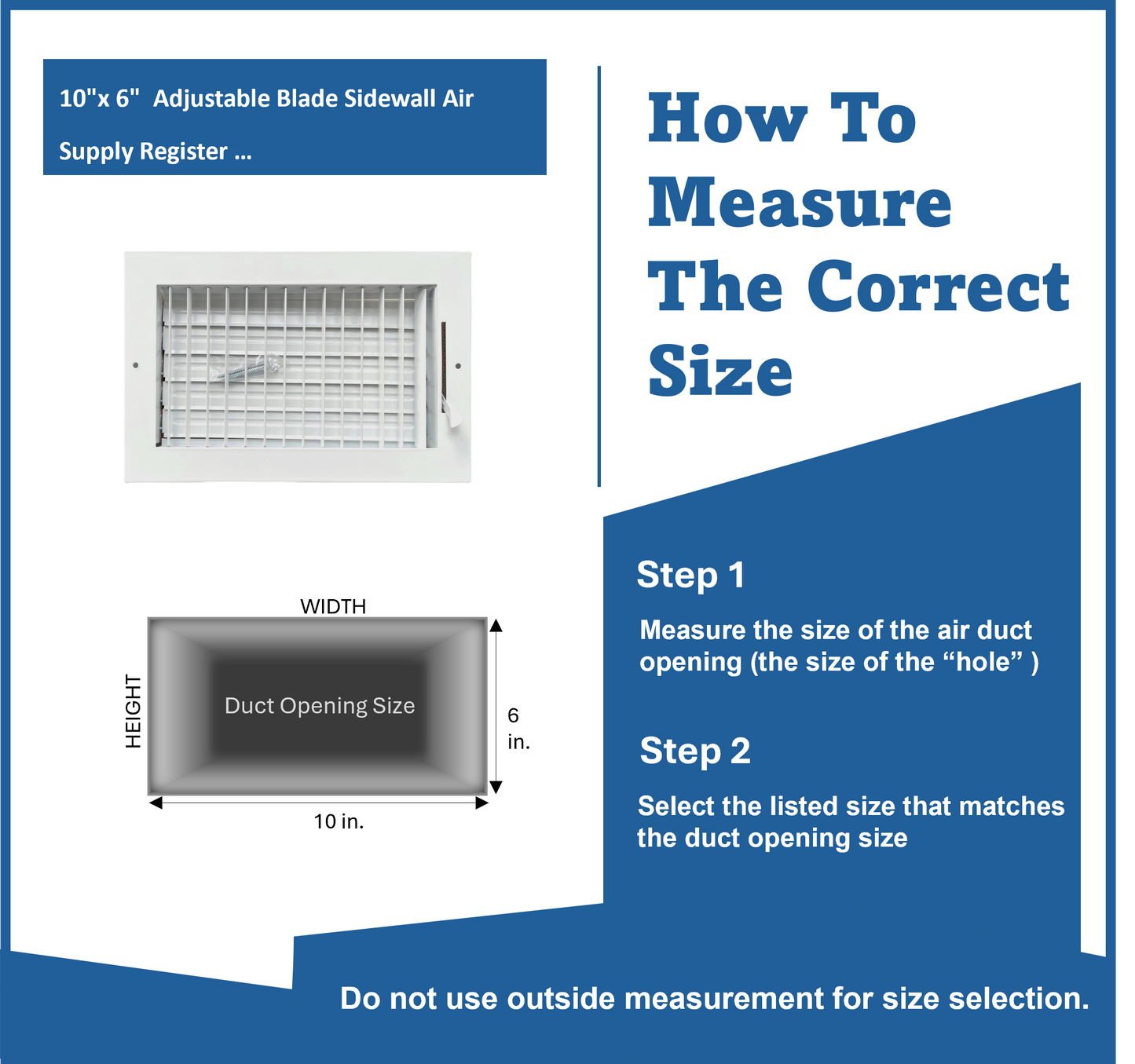 10" x 6" (Inside) Adjustable Blade Sidewall Ceiling Register Vent Cover Diffuser Heavy Duty Stamped Steel (Outside Dimension 11.9" x 8")