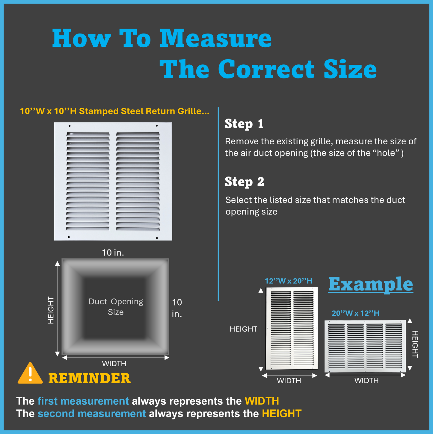Fits 10x10 Duct Opening Stamped Steel Return Air Grille Vent Cover Grille for Sidewall and Ceiling in White Surface Dimensions: 11.75"W X 11.75"H (10" W x 10" H Duct Opening)