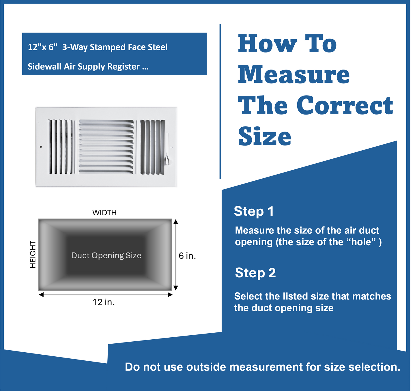 12"x 6" (Duct Opening Size) 3-Way Stamped Face Steel Ceiling/sidewall Air Supply Register - Vent Cover - Actual Outside Dimension 13.75" X 7.75"