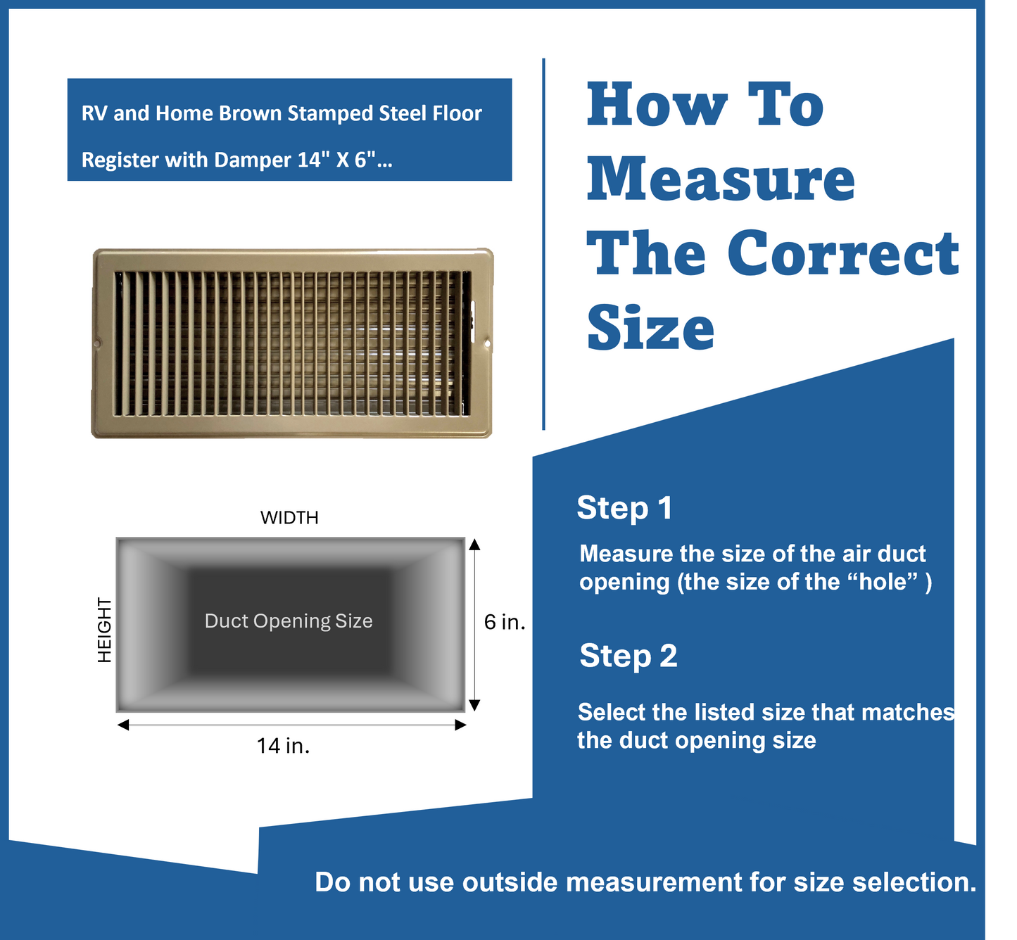 RV and Home Brown Stamped Steel Floor Diffuser/Register with Damper 14" X 6" (Duct Opening Size) Outside Dimension 15.25"x 7.25"