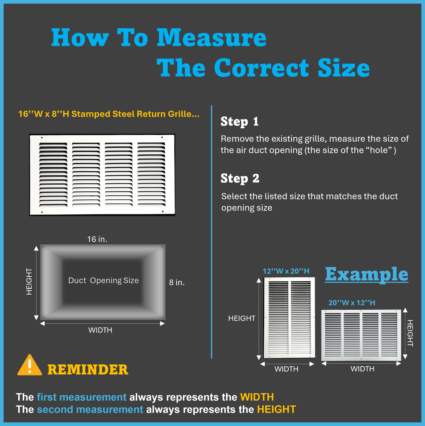 Fits 16x8 Duct Opening Stamped Steel Return Air Grille Vent Cover Grille for Sidewall and Ceiling in White Surface Dimensions: 17.75"W X 9.75"H (16" W x 8" H Duct Opening)