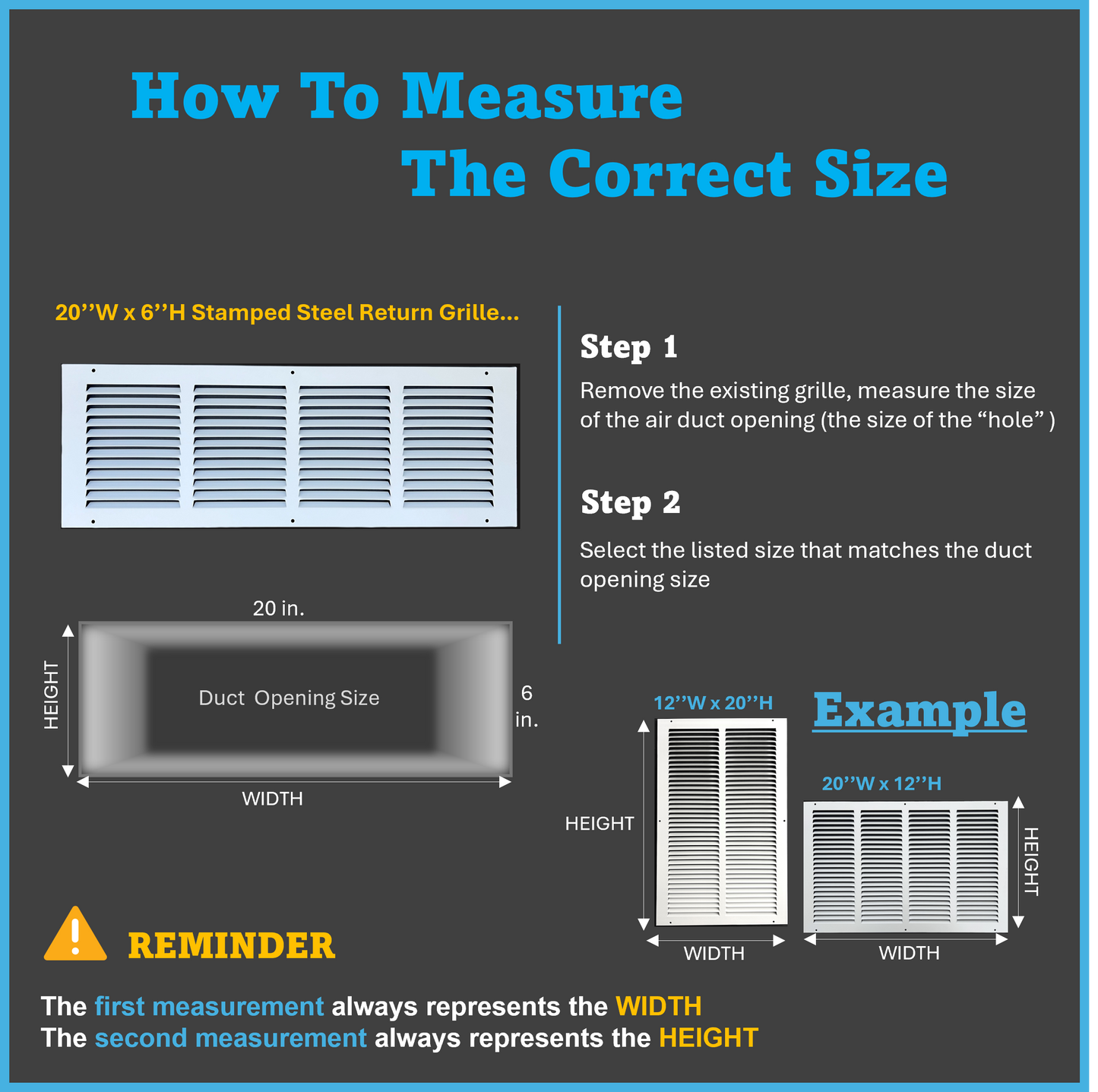 Fits 20x6 Duct Opening Stamped Steel Return Air Grille Vent Cover Grille for Sidewall and Ceiling in White Surface Dimensions: 21.75"W X 7.75"H (20" W x 6" H Duct Opening)
