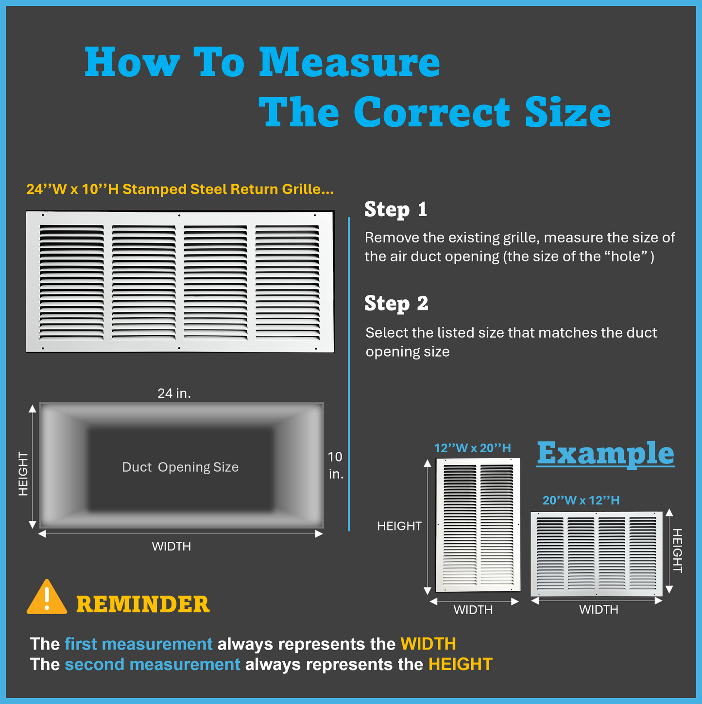 Fits 24x10 Duct Opening Stamped Steel Return Air Grille Vent Cover Grille for Sidewall and Ceiling in White Surface Dimensions: 25.75"W X 11.75"H (24" W x 10" H Duct Opening)