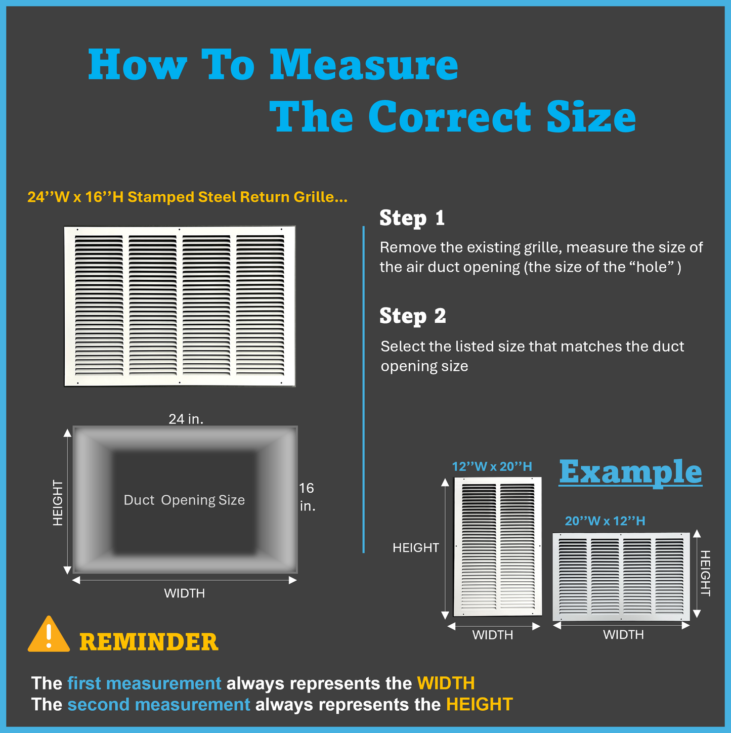 24"x16" Stamped Face Steel Return Grille Vent Cover White Powder Coating Without Frame Outside Dimension 25.75"x17.75"