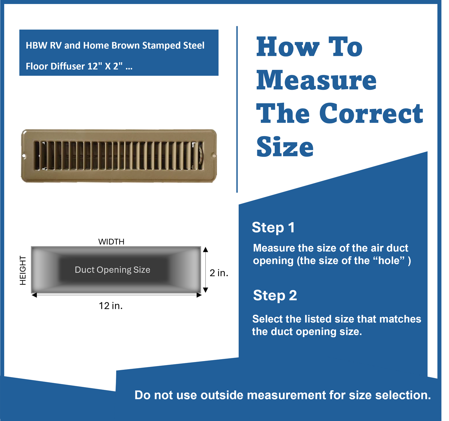 RV and Home Brown Stamped Steel Floor Diffuser/Register with Damper 12" X 2" (Duct Opening Size) Outside Dimension 13.5"x 3.75"