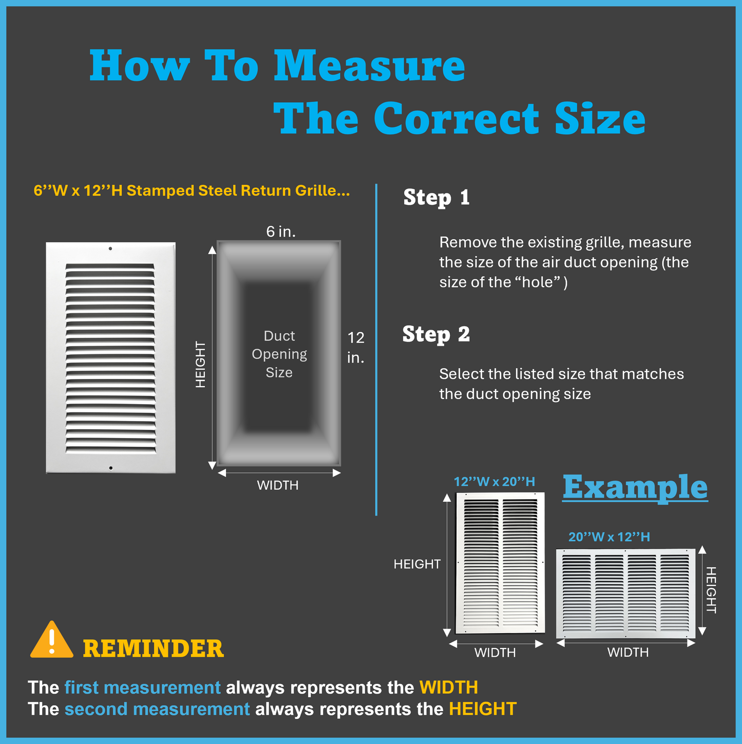 Fits 6x12 Duct Opening Stamped Steel Return Air Grille Vent Cover Grille for Sidewall and Ceiling in White Surface Dimensions: 7.75" W X 13.75" H (6" W x 12" H Duct Opening)