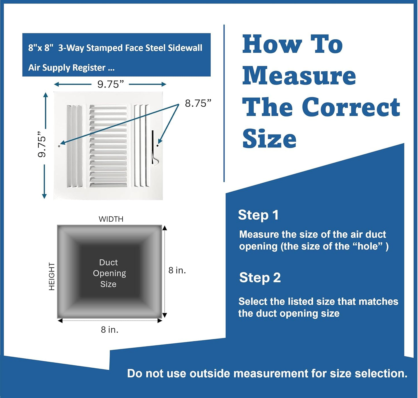 8"x 8" (Duct Opening Size) 3-Way Stamped Face Steel Ceiling/sidewall Air Supply Register - Vent Cover - Actual Outside Dimension 9.75" X 9.75"