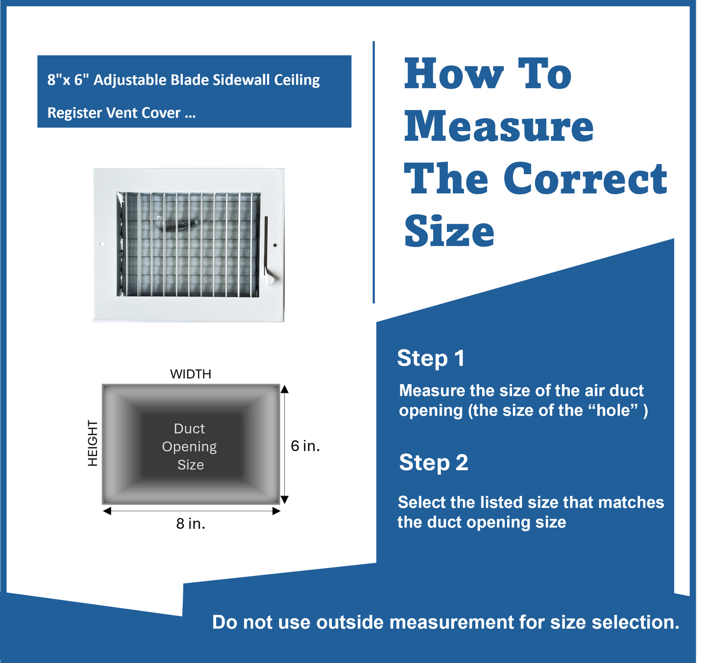 8" x 6" Adjustable Blade Sidewall Ceiling Register Vent Cover Diffuser Heavy Duty Stamped Steel (Outside Dimension 10" x 8")