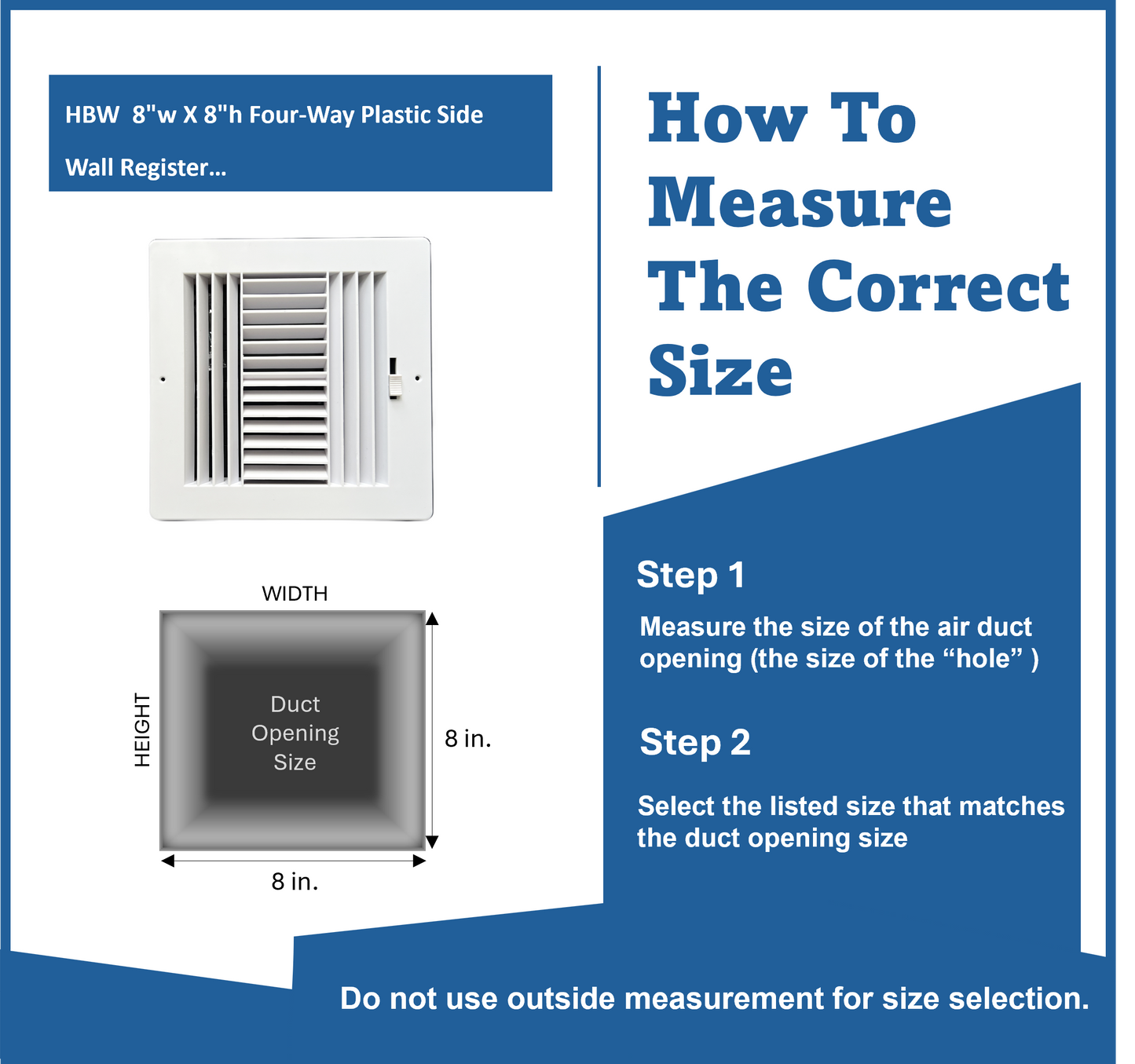Four-Way Plastic Side Wall/Ceiling Register in White 8"w X 8"h for Duct Opening (Outside Dimension is 10"w X 10"h)