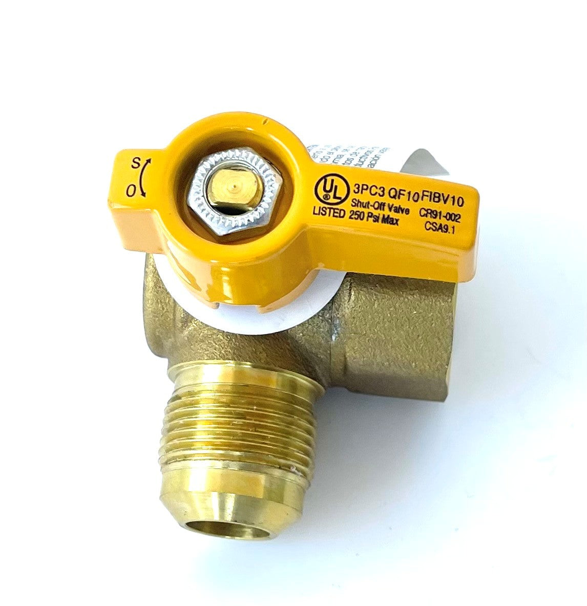 Angle Gas Brass Ball Valve with FIP x Flare Female, 1/4-Turn Handle (3 sizes)