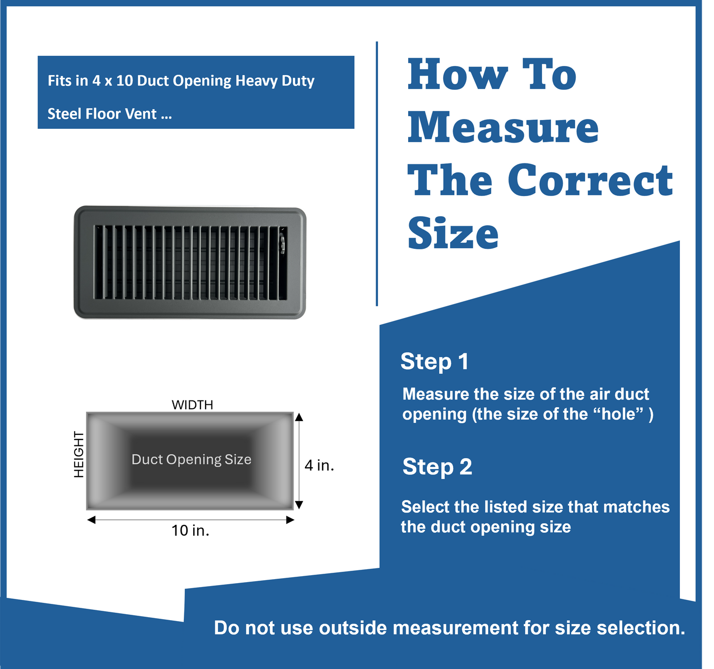 Heavy Duty Steel Decorative Slotted face Floor Vent with Beautiful Black Matte Finish. Fits in 4 x 10 Duct Opening. Overall Dimension is 5.75 in Wide x 13.75 in Long