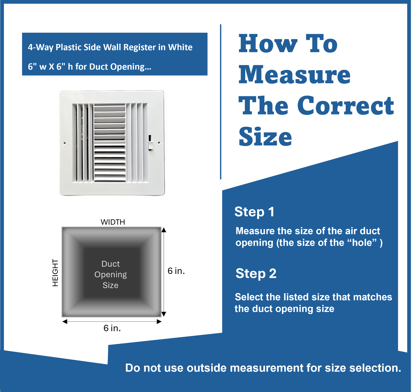 Four-Way Plastic Side Wall/Ceiling Register in White 6" w X 6" h for Duct Opening (Outside Dimension is 8" w X 8" h)
