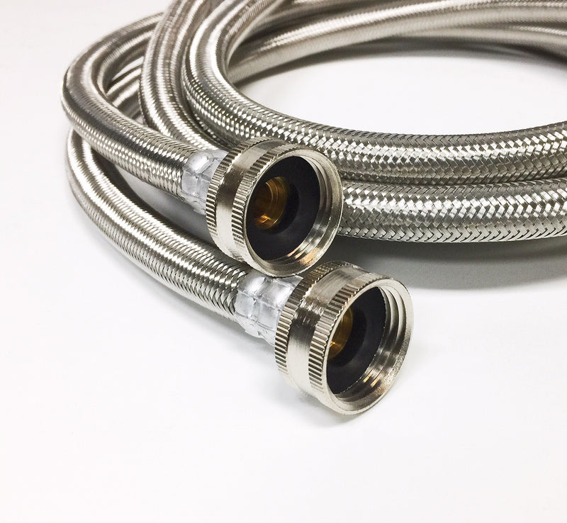 2-Pack Premium Stainless Steel Washing Machine Hoses - 6 FT No-Lead Burst Proof Water Inlet Supply Lines - Universal Connection - 10 Year Warranty