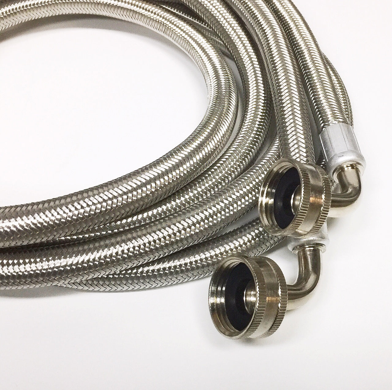 2-Pack Premium Stainless Steel Washing Machine Hoses - 5 FT No-Lead Burst Proof Water Inlet Supply Lines - 90 Degree Elbow Connection - 10 Year Warranty