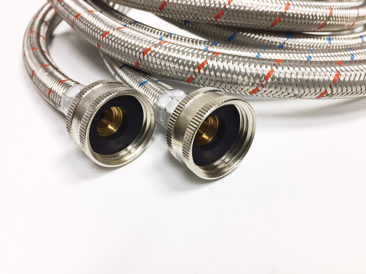2-Pack Premium Stainless Steel Washing Machine Hoses - 8 FT No-Lead Burst Proof Red and Blue Lined Water Inlet Supply Lines - Universal Connection - 10 Year Warranty