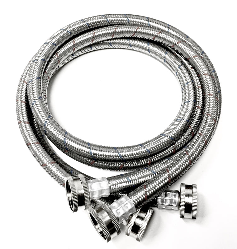2-Pack Premium Stainless Steel Washing Machine Hoses - 5 FT No-Lead Burst Proof Red and Blue Lined Water Inlet Supply Lines - Universal Connection - 10 Year Warranty