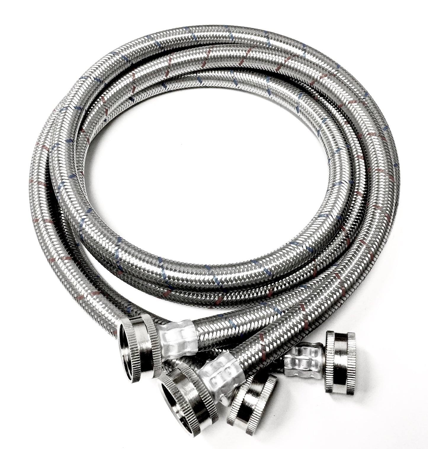 2-Pack Premium Stainless Steel Washing Machine Hoses - 8 FT No-Lead Burst Proof Red and Blue Lined Water Inlet Supply Lines - Universal Connection - 10 Year Warranty