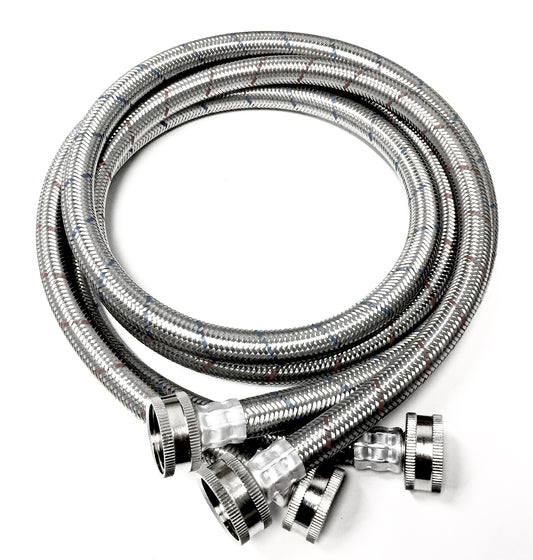 2-Pack Premium Stainless Steel Washing Machine Hoses - 8 FT No-Lead Burst Proof Red and Blue Lined Water Inlet Supply Lines - Universal Connection - 10 Year Warranty
