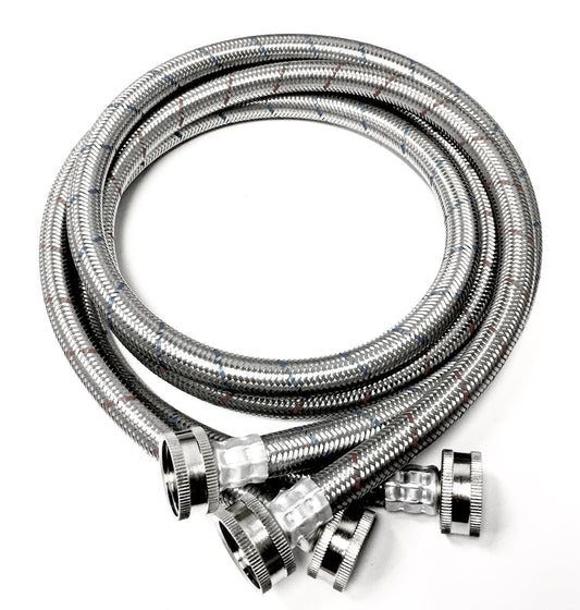 2-Pack Premium Stainless Steel Washing Machine Hoses - 4 FT No-Lead Burst Proof Red and Blue Lined Water Inlet Supply Lines - Universal Connection - 10 Year Warranty