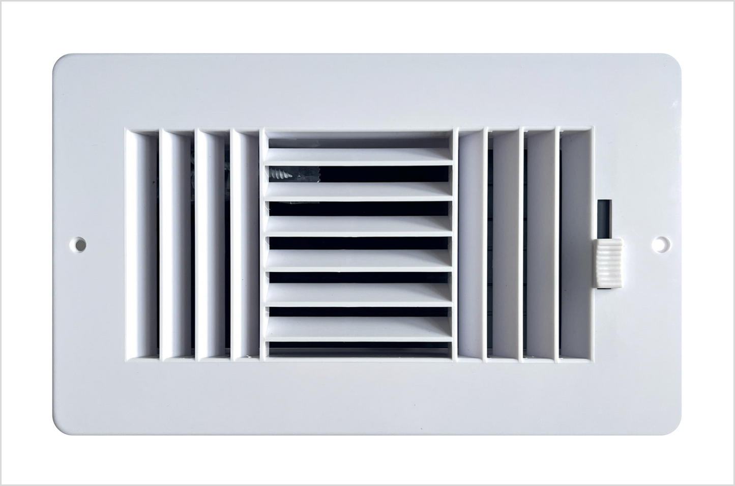 Three-Way Plastic Side Wall/Ceiling Register in White 8" w X 4" h for Duct Opening (Outside Dimension is 9.75" w X 6" h)