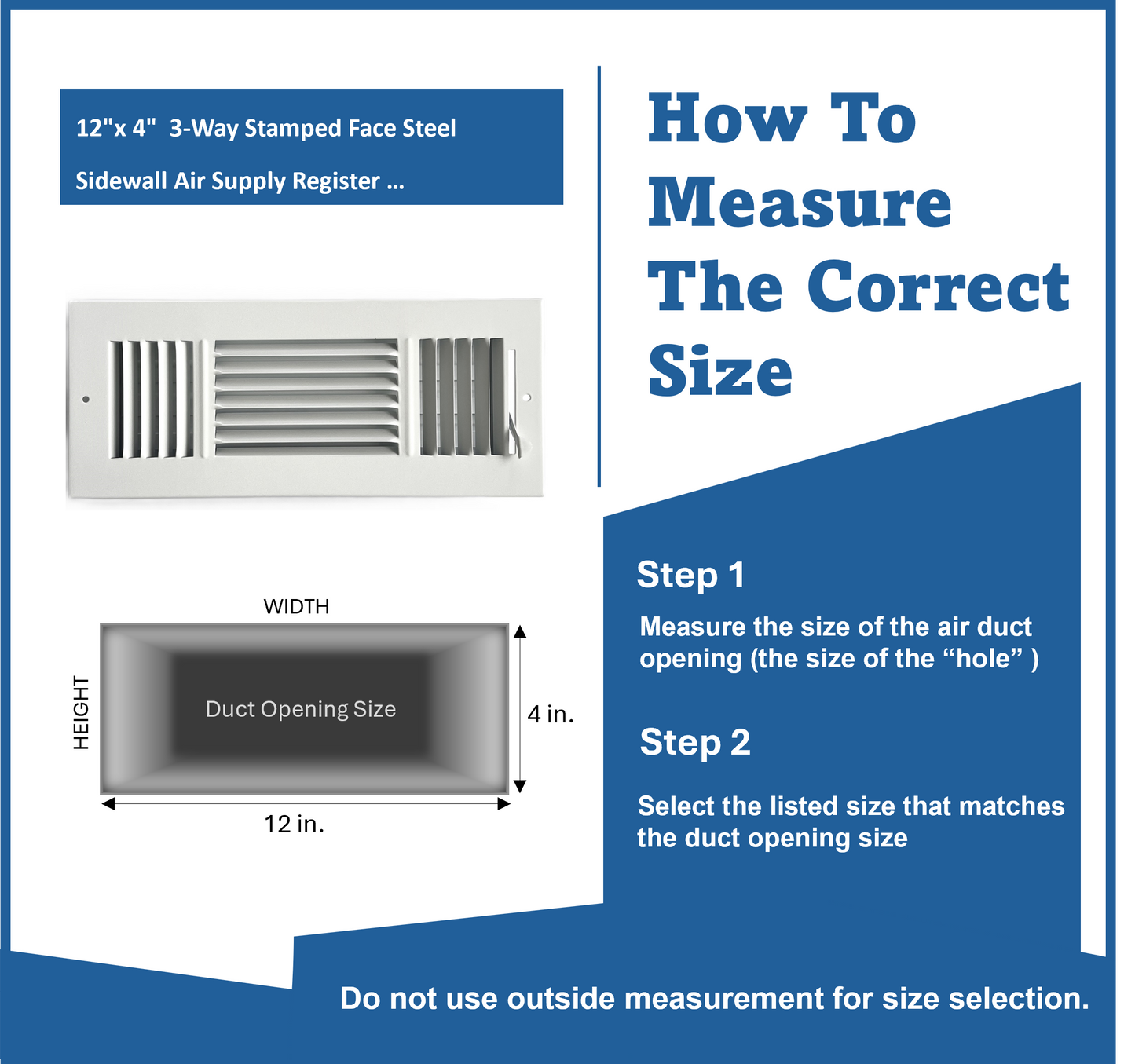 12"x 4" (Duct Opening Size) 3-Way Stamped Face Steel Ceiling/sidewall Air Supply Register - Vent Cover - Actual Outside Dimension 13.75" X 5.75"