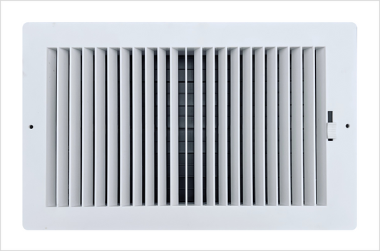 Two-Way Plastic Side Wall/Ceiling Register in White 14" w X 8" h for Duct Opening (Outside Dimension is 16" w X 10" h)