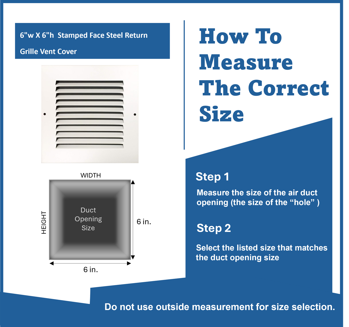 6"x6" Stamped Face Steel Return Grille Vent Cover White Poweder Coating Without Frame Outside Dimension 7.75"x7.75"