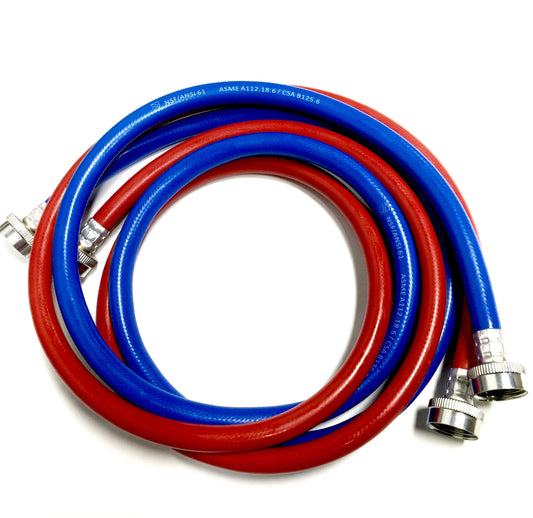 2-Pack Premium PVC and Inside Nylon Braided Washing Machine Hoses - 6 FT No-Lead Burst Proof Red and Blue Colored Water Inlet Supply Lines - Universal Connection - 10 Year Warranty