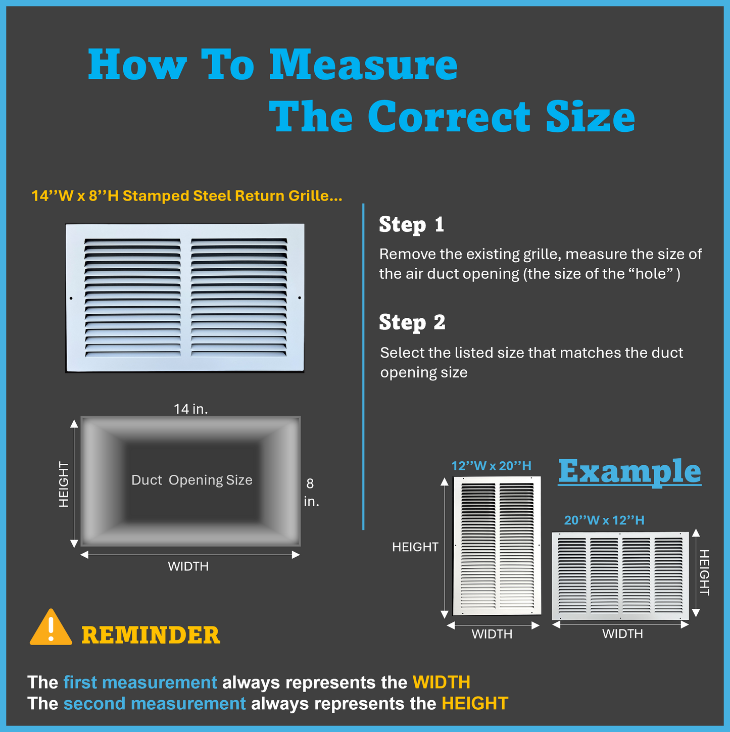 14"x8" Stamped Face Steel Return Grille Vent Cover White Poweder Coating Without Frame Outside Dimension 15.75"x9.75"