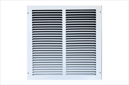 Fits 14x14 Duct Opening Stamped Steel Return Air Grille Vent Cover Grille for Sidewall and Ceiling in White Surface Dimensions: 15.75"W X 15.75"H (14" W x 14" H Duct Opening)
