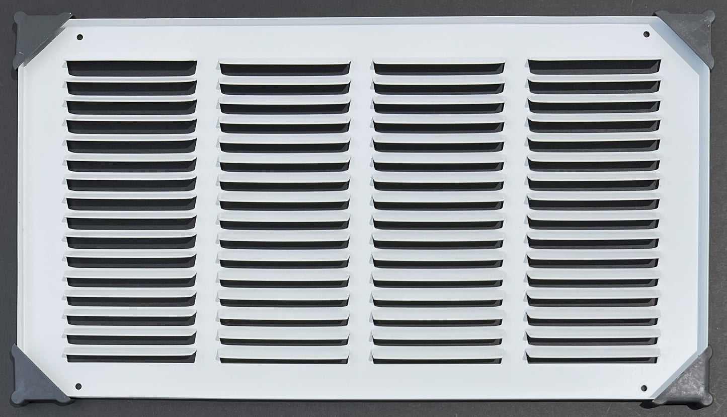 Fits 16x8 Duct Opening Stamped Steel Return Air Grille Vent Cover Grille for Sidewall and Ceiling in White Surface Dimensions: 17.75"W X 9.75"H (16" W x 8" H Duct Opening)