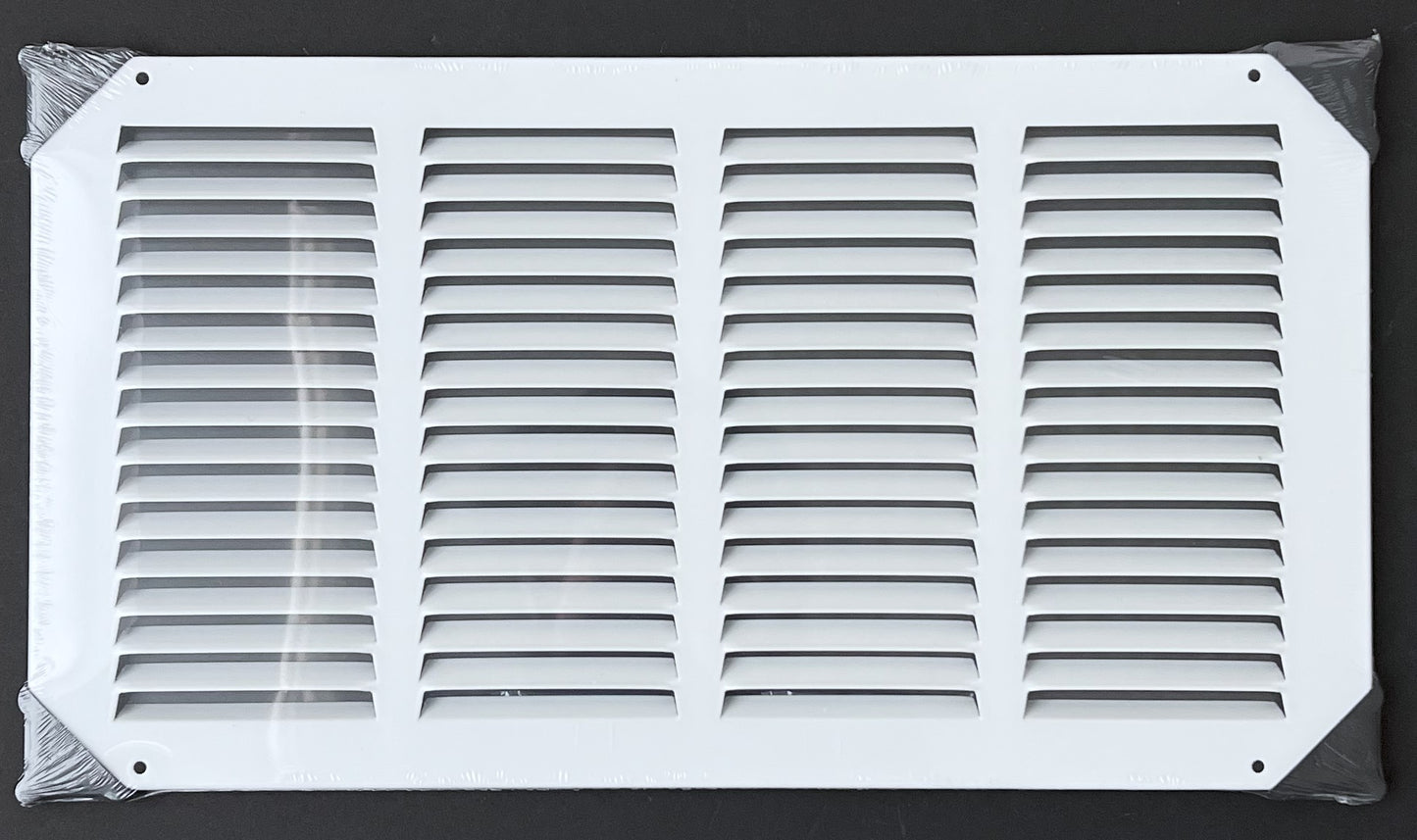 Fits 16x8 Duct Opening Stamped Steel Return Air Grille Vent Cover Grille for Sidewall and Ceiling in White Surface Dimensions: 17.75"W X 9.75"H (16" W x 8" H Duct Opening)