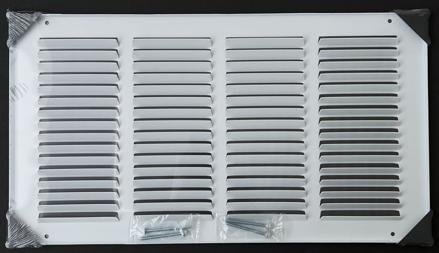 Fits 16x8 Duct Opening Stamped Steel Return Air Grille Vent Cover Grille for Sidewall and Ceiling in White Surface Dimensions: 17.75"W X 9.75"H (16" W x 8" H Duct Opening)