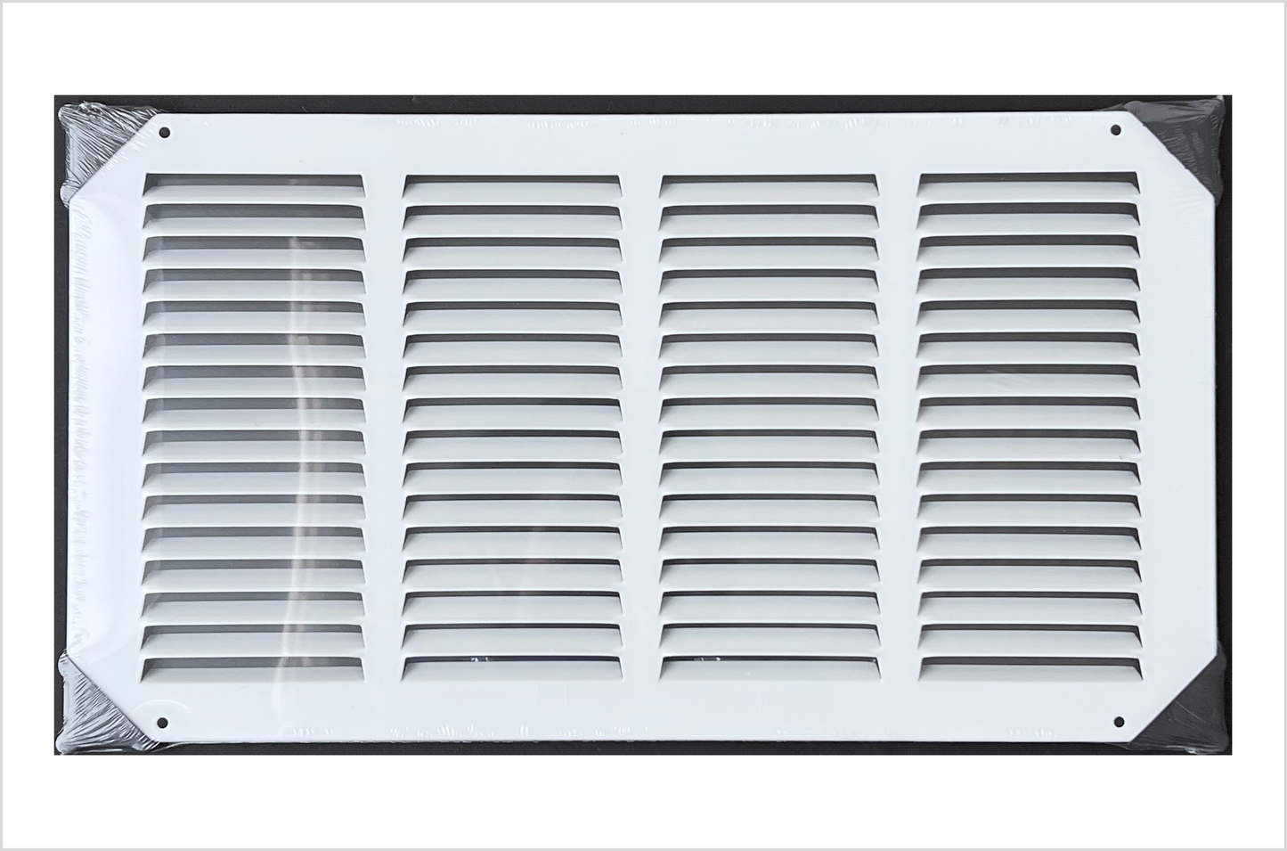 Fits 16x8 Duct Opening Stamped Steel Return Air Grille Vent Cover Grille for Sidewall and Ceiling in White Surface Dimensions: 17.75"W X 9.75"H (16" W x 8" H Duct Opening)