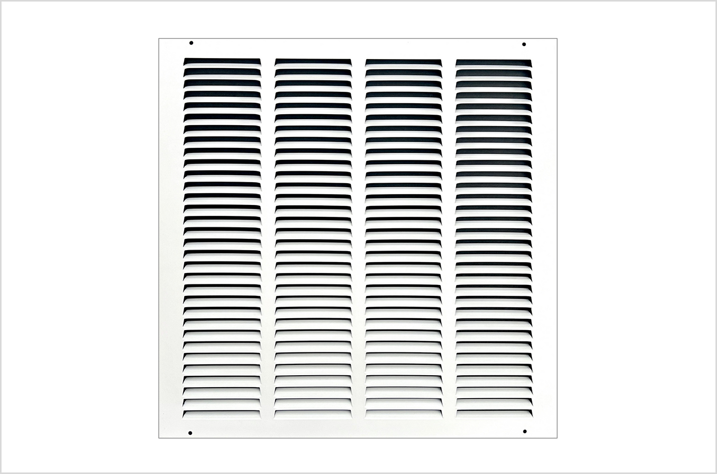 Fits 16x16 Duct Opening Stamped Steel Return Air Grille Vent Cover Grille for Sidewall and Ceiling in White Surface Dimensions: 17.75"W X 17.75"H (16" W x 16" H Duct Opening)