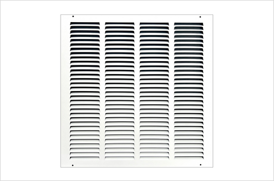 Fits 16x16 Duct Opening Stamped Steel Return Air Grille Vent Cover Grille for Sidewall and Ceiling in White Surface Dimensions: 17.75"W X 17.75"H (16" W x 16" H Duct Opening)