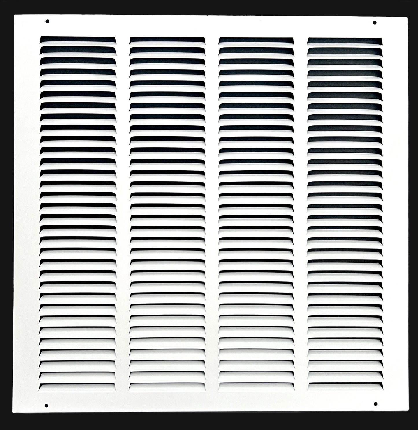 Fits 16x16 Duct Opening Stamped Steel Return Air Grille Vent Cover Grille for Sidewall and Ceiling in White Surface Dimensions: 17.75"W X 17.75"H (16" W x 16" H Duct Opening)