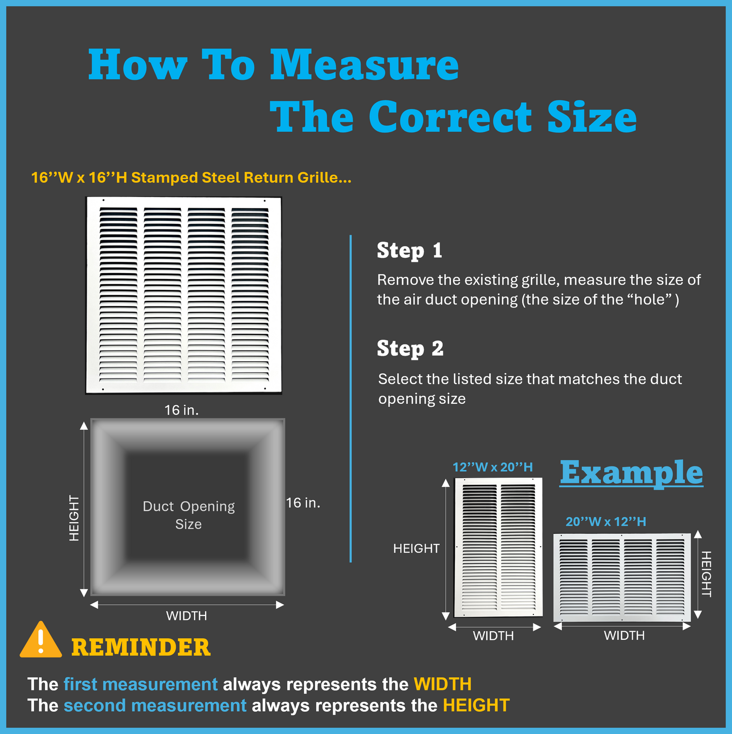 Fits 16x16 Duct Opening Stamped Steel Return Air Grille Vent Cover Grille for Sidewall and Ceiling in White Surface Dimensions: 17.75"W X 17.75"H (16" W x 16" H Duct Opening)