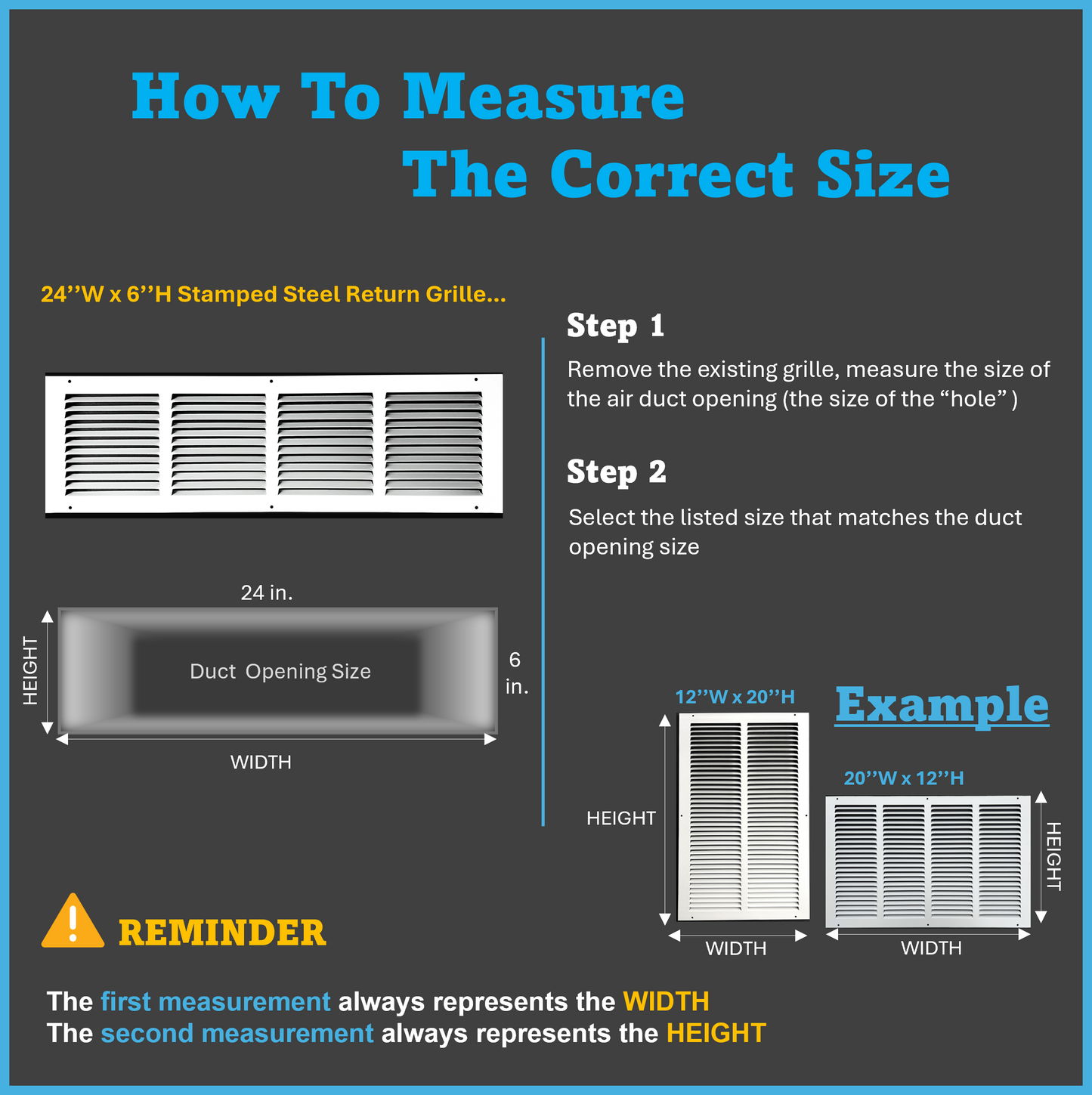 Fits 24x6 Duct Opening Stamped Steel Return Air Grille Vent Cover Grille for Sidewall and Ceiling in White Surface Dimensions: 25.75"W X 7.75"H (24" W x 6" H Duct Opening)