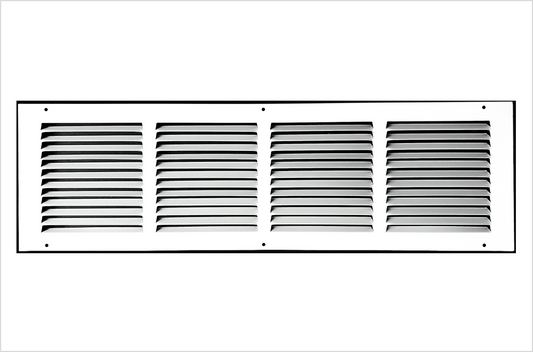 Fits 24x6 Duct Opening Stamped Steel Return Air Grille Vent Cover Grille for Sidewall and Ceiling in White Surface Dimensions: 25.75"W X 7.75"H (24" W x 6" H Duct Opening)