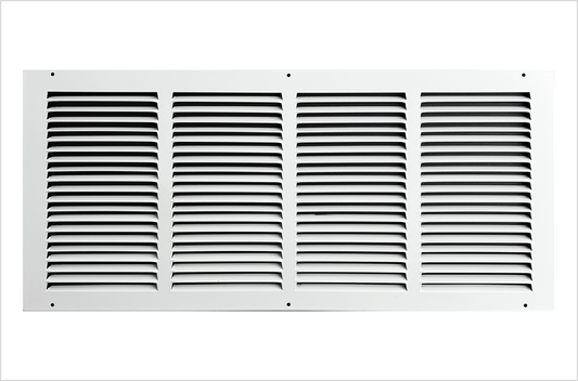 Fits 24x10 Duct Opening Stamped Steel Return Air Grille Vent Cover Grille for Sidewall and Ceiling in White Surface Dimensions: 25.75"W X 11.75"H (24" W x 10" H Duct Opening)