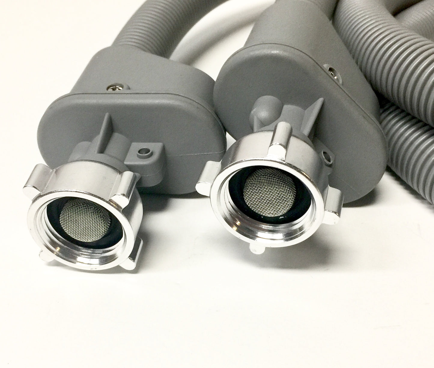 2-pack Flood Safe Washing Machine Hoses - 6 FT Heavy Duty PVC Hose Sealed With Rigid Corrugated Outer Wall in Gray and Built-in Auto Shut-off Valve Come with Universal 90 degree elbow Connection