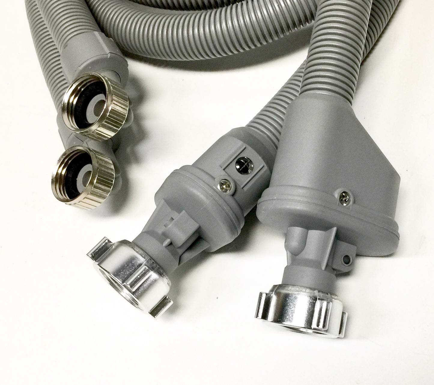 2-pack Flood Safe Washing Machine Hoses - 6 FT Heavy Duty PVC Hose Sealed With Rigid Corrugated Outer Wall in Gray and Built-in Auto Shut-off Valve Come with Universal 90 degree elbow Connection