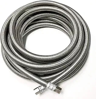 25 FT Stainless Steel Braided Ice Maker Hose with 1/4" Comp by 1/4" Comp Connect