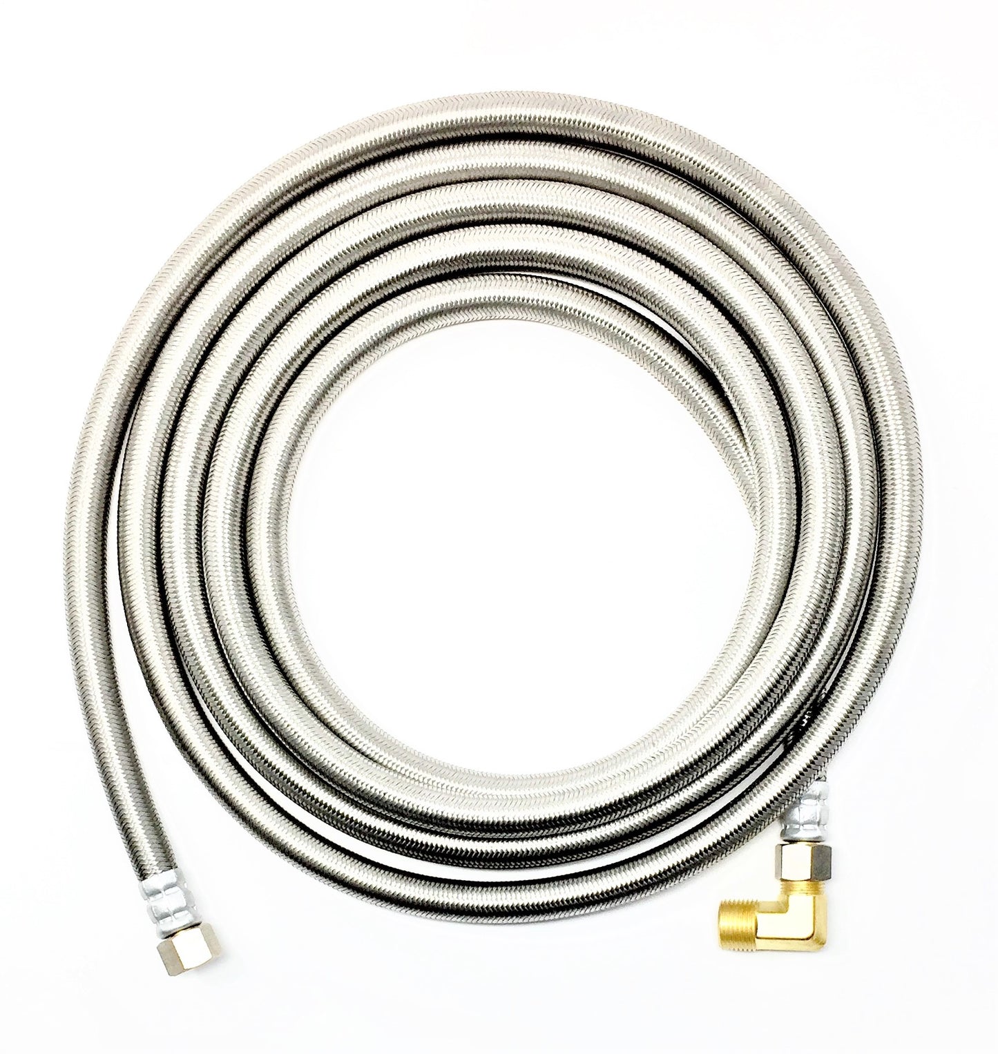 Shark Industrial Premium Stainless Steel Dishwasher Hose - 10 FT No-Lead Burst Proof Water Supply Line 3/8" comp x 3/8" comp with attached 90 degree 3/8" comp x 3/8" MIP elbow - 10 year warranty