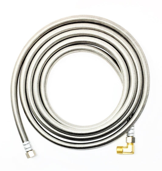 Shark Industrial Premium Stainless Steel Dishwasher Hose - 10 FT No-Lead Burst Proof Water Supply Line 3/8" comp x 3/8" comp with attached 90 degree 3/8" comp x 3/8" MIP elbow - 10 year warranty