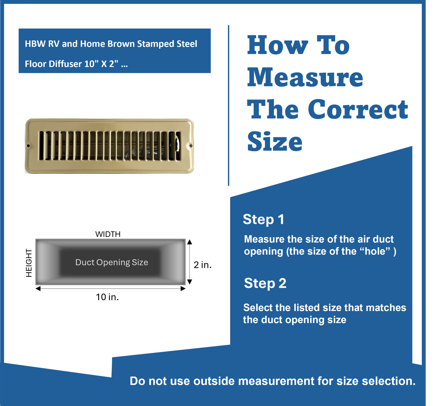RV and Home Brown Stamped Steel Floor Diffuser/Register with Damper 10" X 2" (Duct Opening Size)
