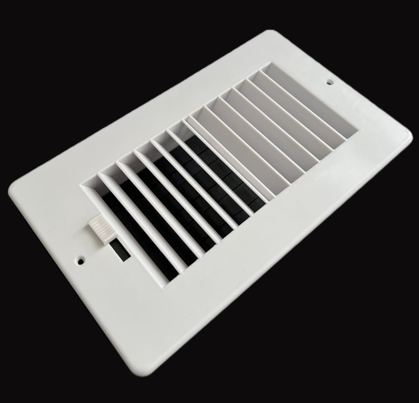 Two-way plastic side wall/ceiling register in white 8"w X 4"h for duct opening