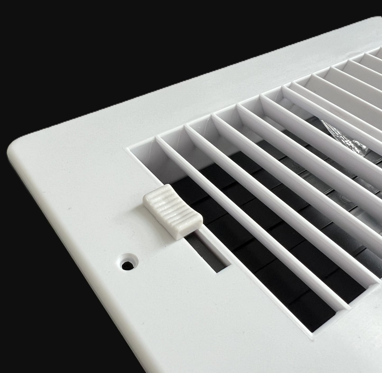 Two-way plastic side wall/ceiling register in white 10"w X 6"h for duct opening (outside dimension is 11.75"w X 7.75"h)