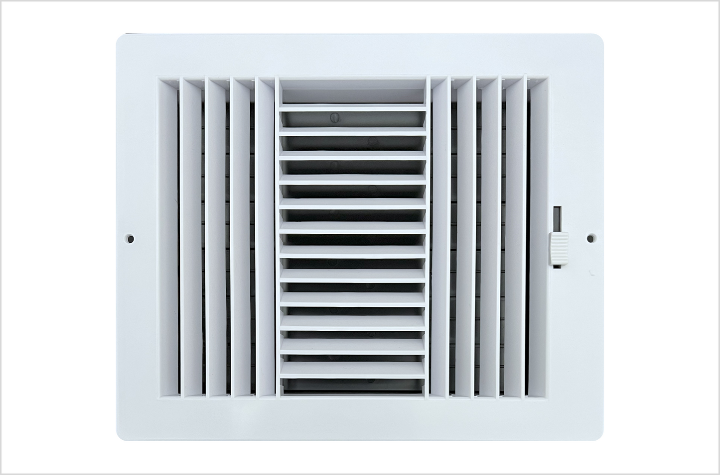 Three-Way Plastic Side Wall/Ceiling Register in White 10"w X 8"h for Duct Opening (Outside Dimension is 12"w X 10"h)